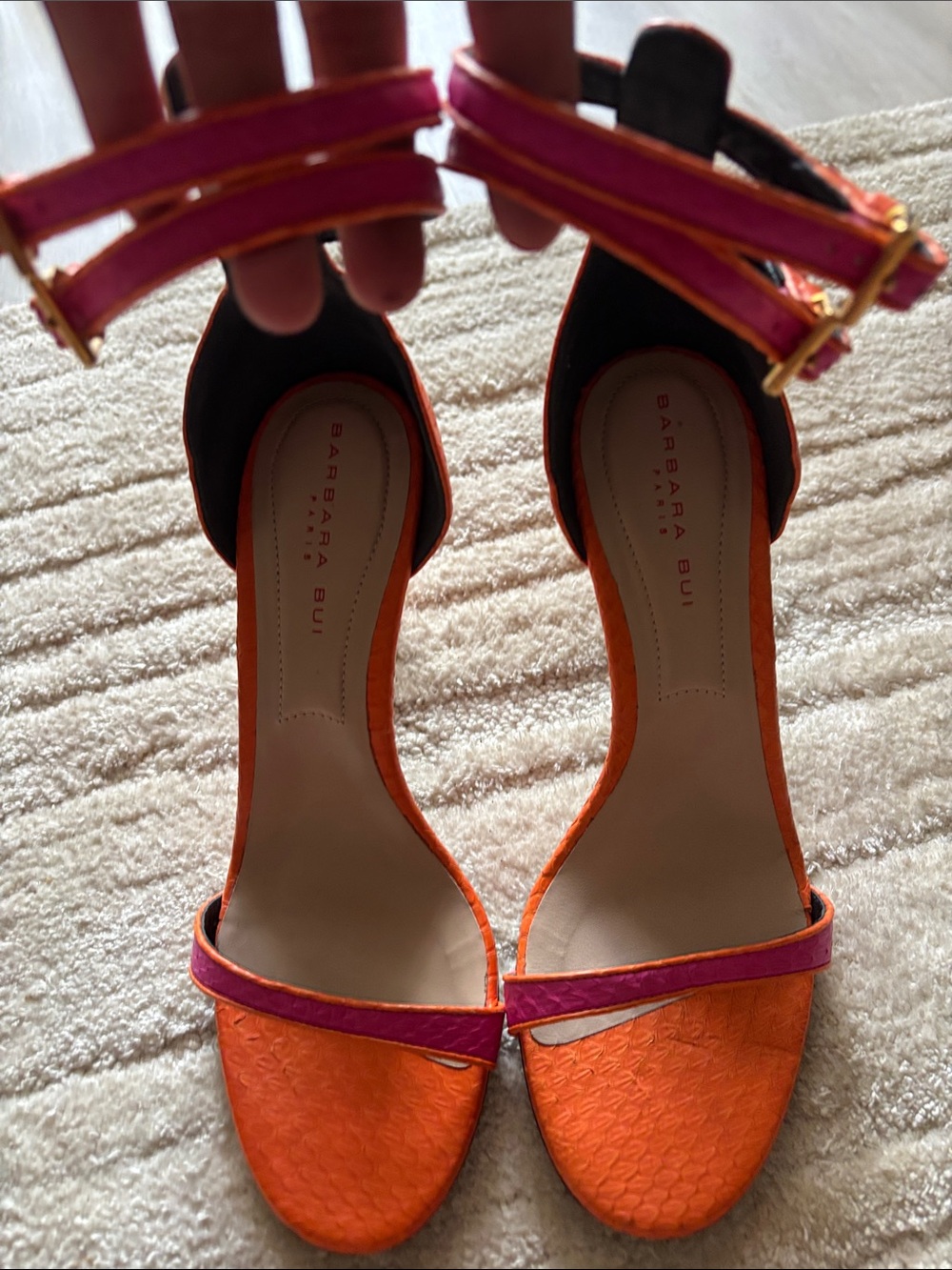 Barbara Bui Orange and Pink Two-Tone Ankle-Strap Heels
